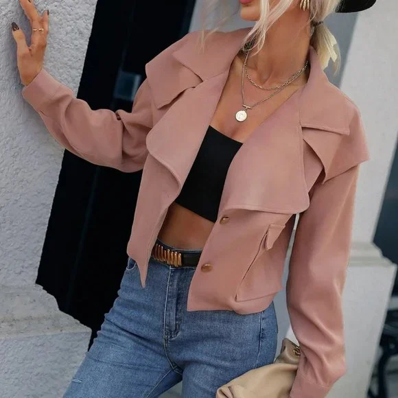 Pink button down  lapel neck jacket casual - Picture 4 of 7